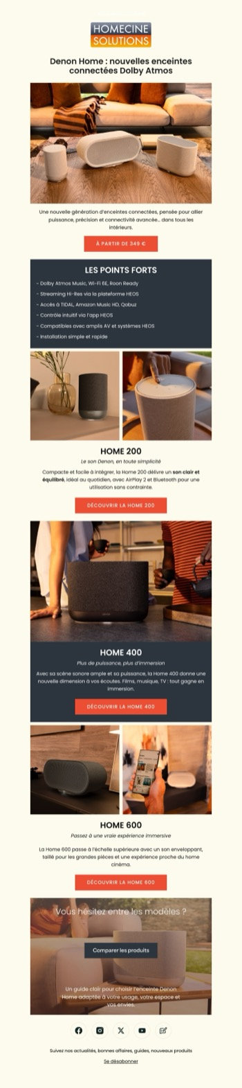 Newsletter představující novou řadu chytrých reproduktorů